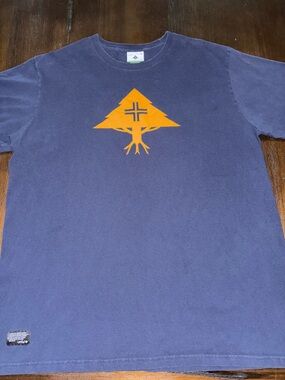 LRG Navy Tee with Vibrant Orange Graphic